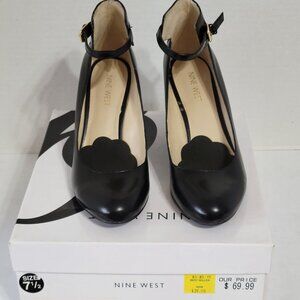 Womans 9 West Mary Jane Wedge Strap Ankle 7.5 Dress Shoes